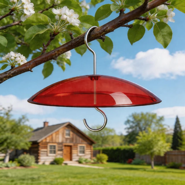 Alt view image 7 of 7 - 8" Mini Plastic Rain Cover for Bird Feeder, Red Weather Guard Baffle Dome