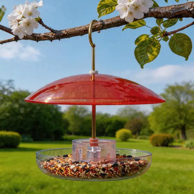 Alt view image 3 of 7 - 8" Mini Plastic Rain Cover for Bird Feeder, Red Weather Guard Baffle Dome