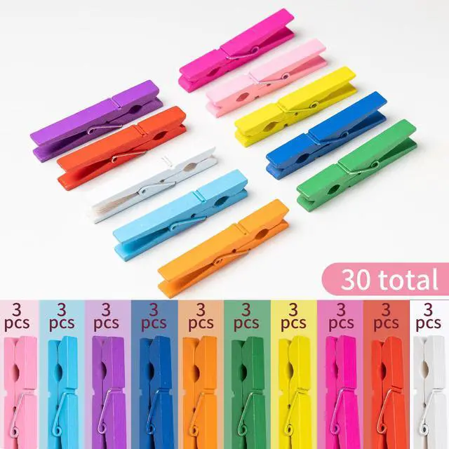 Alt view image 4 of 6 - 30PCS 2.9Inch Wooden Clothespins, 10 Colors Rust Resistant for Hanging Pictures, Photos, Decoration Crafts