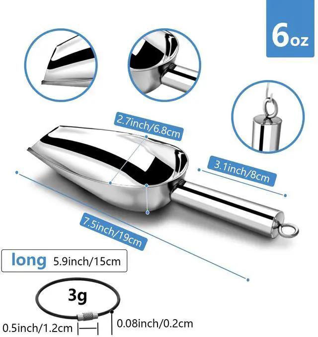 Alt view image 4 of 6 - 6oz Stainless Steel Ice Scoop for Kitchen, Freezer, Bar, Wedding, Party, Sugar, Flour, Pet Food, Popcorn, Dry Goods, Dishwasher Safe
