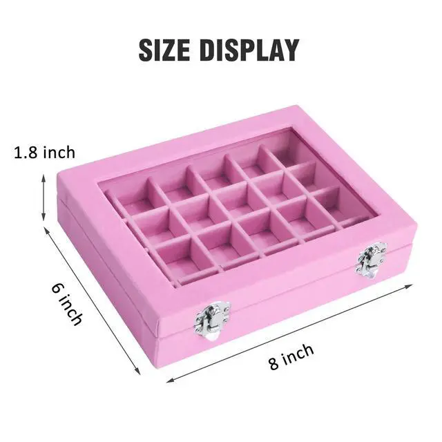 Alt view image 6 of 6 - Vicoter Velvet 24 Grid Jewelry Ring Display Organizer Box Tray Holder Earrings Storage Case for Women (Pink)