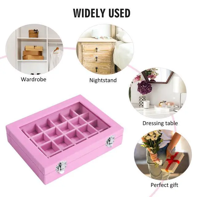 Alt view image 4 of 6 - Vicoter Velvet 24 Grid Jewelry Ring Display Organizer Box Tray Holder Earrings Storage Case for Women (Pink)