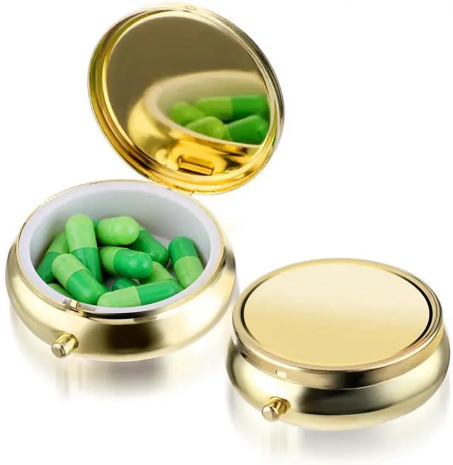 Main image of WLLHYF Small Metal Pill Box for Purse & Pocket, Waterproof Travel Medicine Organizer, Gold