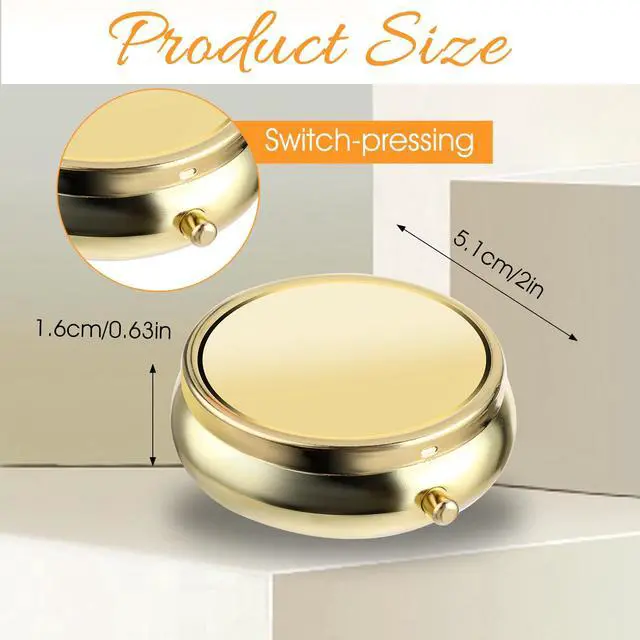 Alt view image 5 of 6 - WLLHYF Small Metal Pill Box for Purse & Pocket, Waterproof Travel Medicine Organizer, Gold