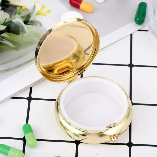 Alt view image 4 of 6 - WLLHYF Small Metal Pill Box for Purse & Pocket, Waterproof Travel Medicine Organizer, Gold