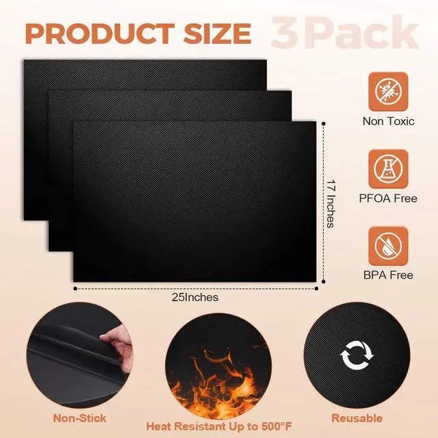 Alt view image 4 of 6 - 3 Pack Non-Stick Reusable Oven Liners, 17"x25" for Bottom of Oven