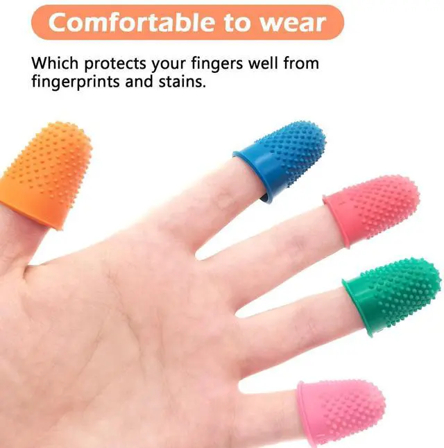 Alt view image 5 of 6 - BlingKingdom 5pcs Rubber Finger Thimbles for Hand Sewing, Finger Tip Cover