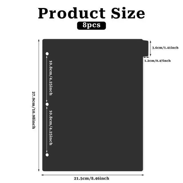 Alt view image 2 of 7 - 8-Tab Black Plastic Binder Dividers for 3-Ring Binders, Sturdy Divider Set with Tabs, Aesthetic Notebook Dividers