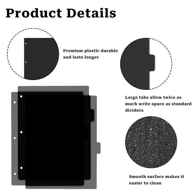 Alt view image 7 of 7 - 8-Tab Black Plastic Binder Dividers for 3-Ring Binders, Sturdy Divider Set with Tabs, Aesthetic Notebook Dividers