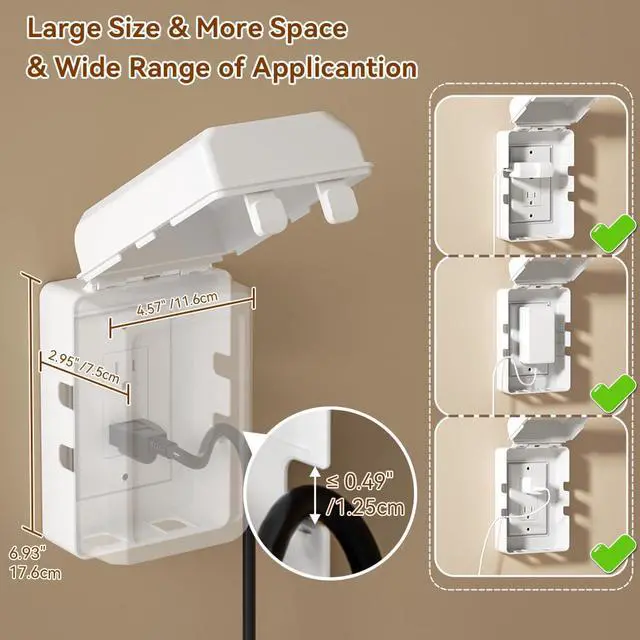Alt view image 2 of 6 - EUDEMON 1 Pack Baby Safety Electrical Outlet Cover Box, Childproof Plug Cover, White - More Space for Large Plugs, Easy to Install & Use