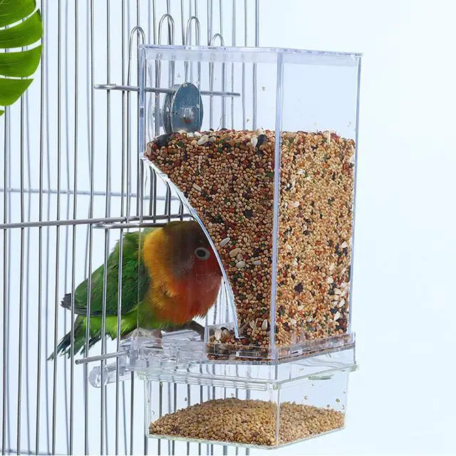 Main image of Hamiledyi Automatic Parrot Seed Feeder No Mess with Perch, Acrylic Transparent Seed Container, Cage Accessories for Small to Medium Parakeets Lovebirds