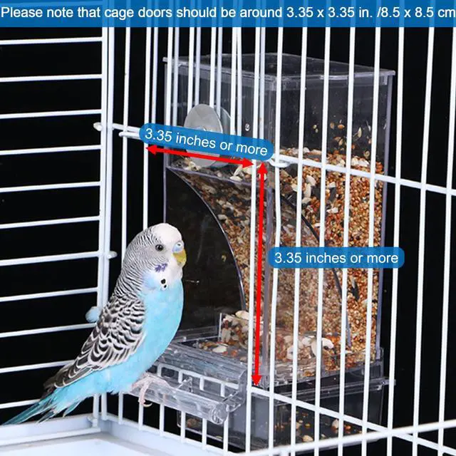 Alt view image 2 of 6 - Hamiledyi Automatic Parrot Seed Feeder No Mess with Perch, Acrylic Transparent Seed Container, Cage Accessories for Small to Medium Parakeets Lovebirds