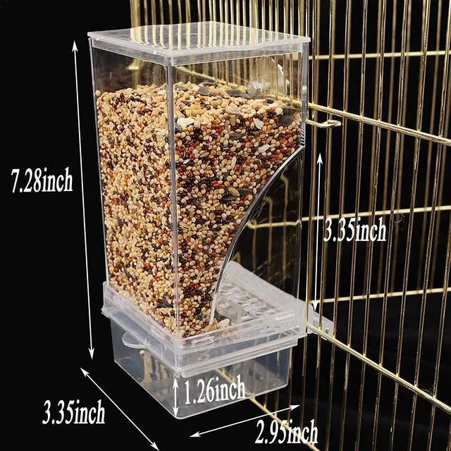 Alt view image 6 of 6 - Hamiledyi Automatic Parrot Seed Feeder No Mess with Perch, Acrylic Transparent Seed Container, Cage Accessories for Small to Medium Parakeets Lovebirds