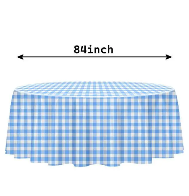 Alt view image 3 of 7 - HEIPINIUYE 2 Pack 8484 Blue and White Round Checkered Disposable Plastic Tablecloth for Round Tables Party Picnic Camping Birthday