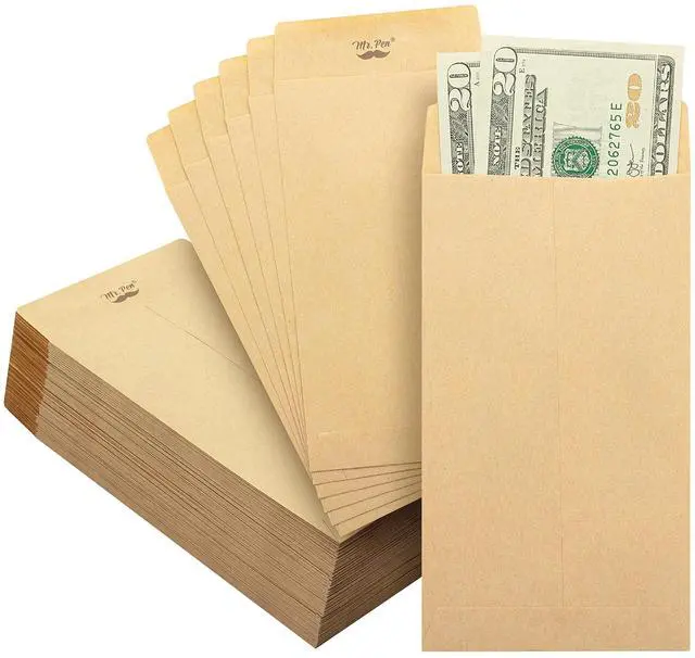 Main image of Mr. Pen Self-Adhesive Kraft Paper Money Envelopes, 6.5" x 3.5", 100 Pack for Budgeting, Saving, and Organizing