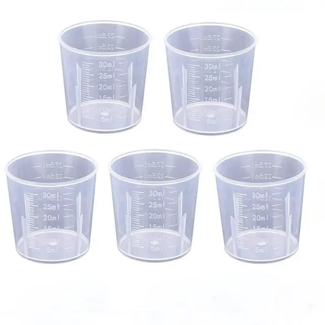 Main image of 30ml (1oz) Plastic Liquid Measuring Cups, 5-Pack, Clear Graduated Beakers