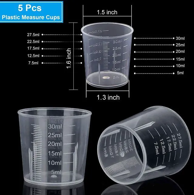 Alt view image 7 of 7 - 30ml (1oz) Plastic Liquid Measuring Cups, 5-Pack, Clear Graduated Beakers