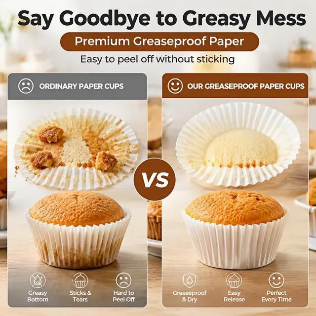 Alt view image 4 of 6 - Non-stick 500 Count White Mini Cupcake Liners - Food-grade Greaseproof Parchment Baking Cups for Cupcakes, Muffins, Nuts