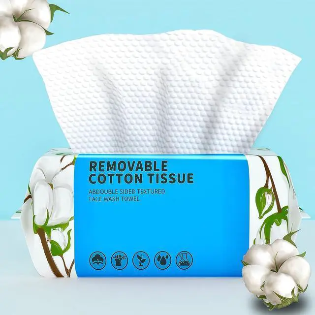 Main image of Disposable Face Towels 100 Count, Soft Cotton for Cleansing, Makeup Remover and Skincare