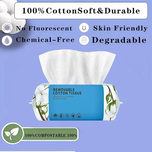 Alt view image 7 of 7 - Disposable Face Towels 100 Count, Soft Cotton for Cleansing, Makeup Remover and Skincare