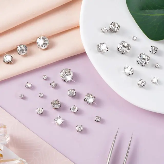 Alt view image 7 of 7 - PAGOW 140 Pcs Sew On Rhinestones with Silver Claw, Embellishments for Wedding Dress, Bags, Shoes (7 Sizes)