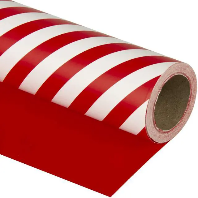 Main image of WRAPAHOLIC Reversible Wrapping Paper Mini Roll 17in x 33ft Red and Stripes Design for Christmas, Birthday, Holiday, Wedding, Baby Shower