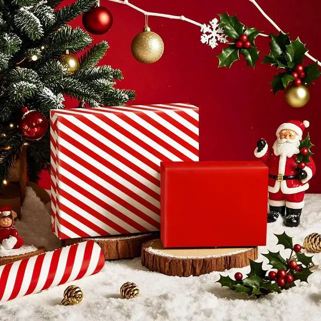 Alt view image 2 of 6 - WRAPAHOLIC Reversible Wrapping Paper Mini Roll 17in x 33ft Red and Stripes Design for Christmas, Birthday, Holiday, Wedding, Baby Shower