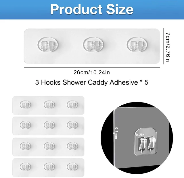 Alt view image 5 of 7 - Upgraded Adhesive Hooks for Shower Caddy, 5 Pcs Triple Hooks, Waterproof Strong Adhesive Strips for Shower Organizer and Kitchen Racks