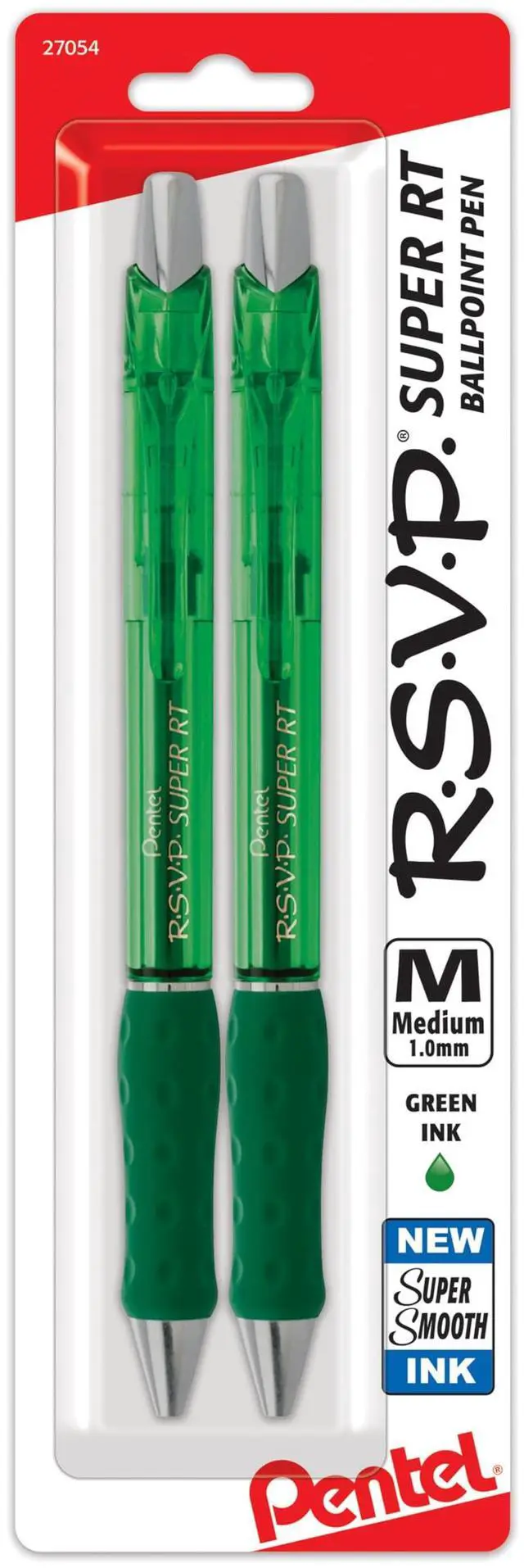 Main image of Pentel RSVP Super RT Ballpoint Pen, 1.0mm Medium Line, Green Ink, Pack of 2, BX480BP2D