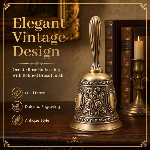 Alt view image 3 of 6 - DomeStar Vintage Brass Hand Bell - Loud Call for Bedside, Dinner, Wedding, Christmas & Holiday Party