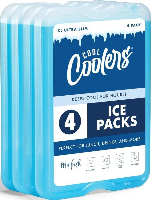 Main image of Fit & Fresh Cool Coolers 4-Pack XL Slim Ice Packs, Quick Freeze Space Saving Reusable for Lunch Boxes and Coolers