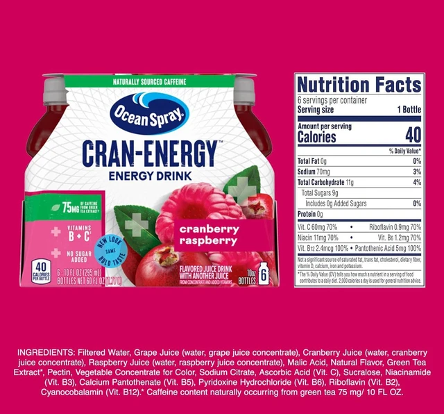 Alt view image 5 of 6 - Ocean Spray Cran-Energy Cranberry Raspberry Juice Drinks, 10 Fl Oz Bottles, 6 Count