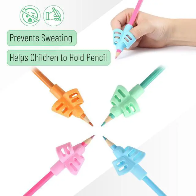 Alt view image 3 of 7 - Mr. Pen Pencil Grips for Kids Handwriting, 4 Pack with 4 Clips, Colorful