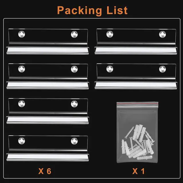 Alt view image 6 of 7 - Jansburg 6 Pack Clear Acrylic Wall Mount Vinyl Record Display Holder for Albums and CDs, 4 Inch