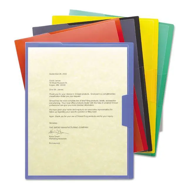 Main image of Smead Organized Up Poly Opaque Project Jacket, Letter Size, Assorted Colors, 5 per Pack (85740)
