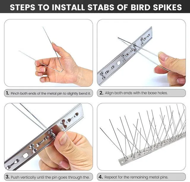 Alt view image 7 of 7 - Ley's Stainless Steel Bird Spikes 3.2FT (3-Pack) - Easy Install Metal Deterrent Strip, Humane Pigeon & Small Bird Repellent for Roof, Fence, Balcony, Outdoor