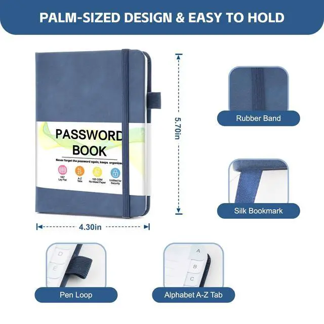 Alt view image 2 of 6 - MOSA BEAR Password Keeper Book with Alphabetical Tabs, 4.3"x5.7", Dark Blue, for Website Addresses and Logins