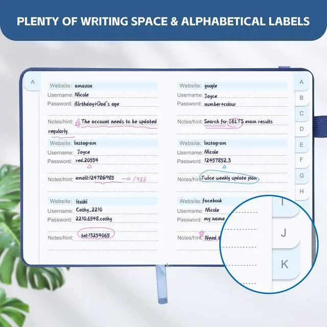 Alt view image 6 of 6 - MOSA BEAR Password Keeper Book with Alphabetical Tabs, 4.3"x5.7", Dark Blue, for Website Addresses and Logins