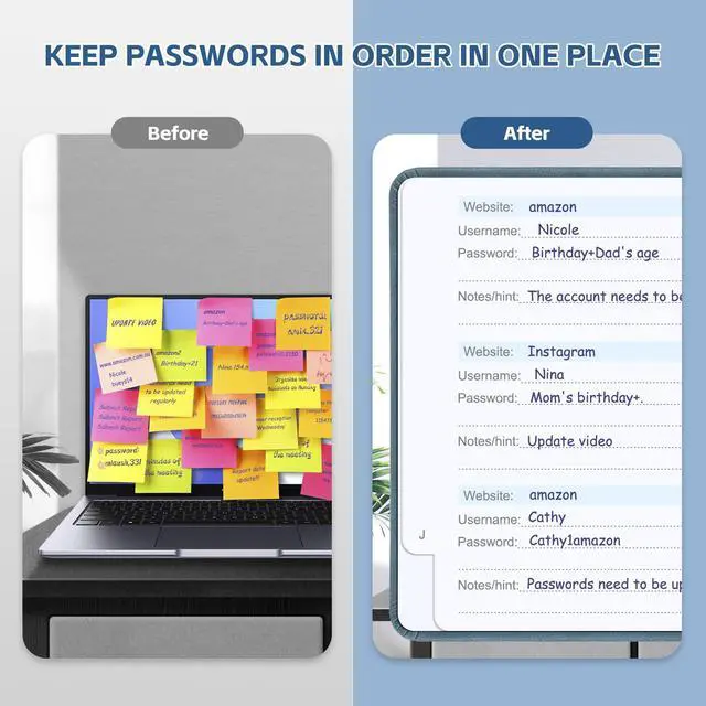 Alt view image 5 of 6 - MOSA BEAR Password Keeper Book with Alphabetical Tabs, 4.3"x5.7", Dark Blue, for Website Addresses and Logins