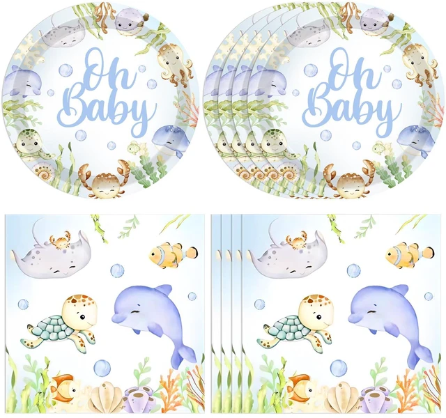 Main image of 40pcs Under The Sea Baby Shower Decorations Sea Animal Theme Tableware Set, Birthday Party Plates and Napkins Ocean Themed Party Supplies