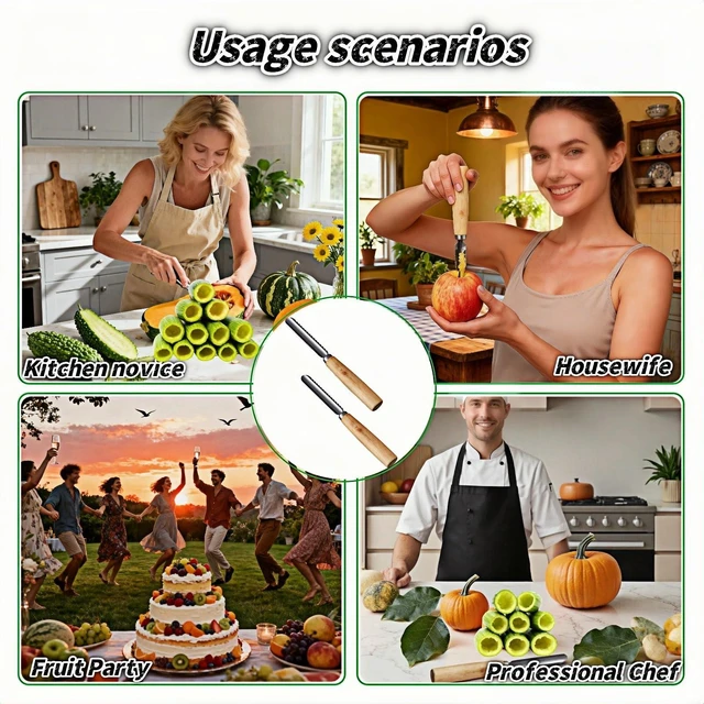 Alt view image 3 of 7 - 2-Pack 8-Inch Stainless Steel Vegetable Corer Tool with Wood Handle - for Zucchini, Apples, Eggplant - Hollow Out for Stuffing