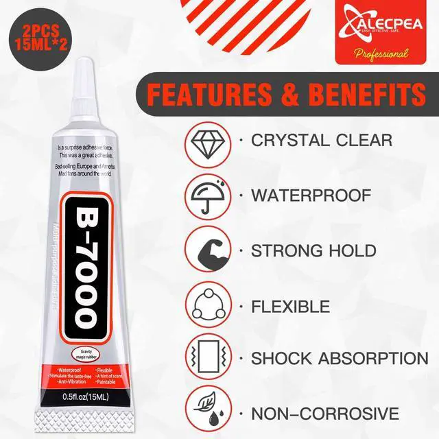 Alt view image 2 of 7 - B-7000 Craft Glue 15ml/0.5oz (2 Pack) for Jewelry Making, Rhinestones, Crafts, Clothes, Shoes, Fabric, Cell Phones