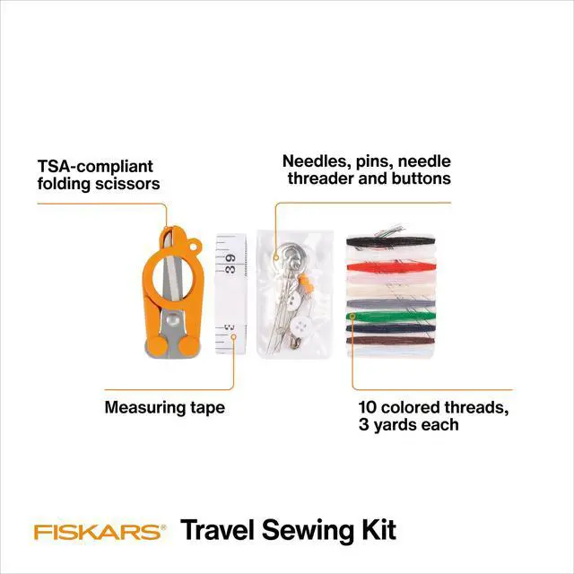 Alt view image 3 of 6 - Fiskars 27-Piece Travel Sewing Kit with 39" Measuring Tape, Orange