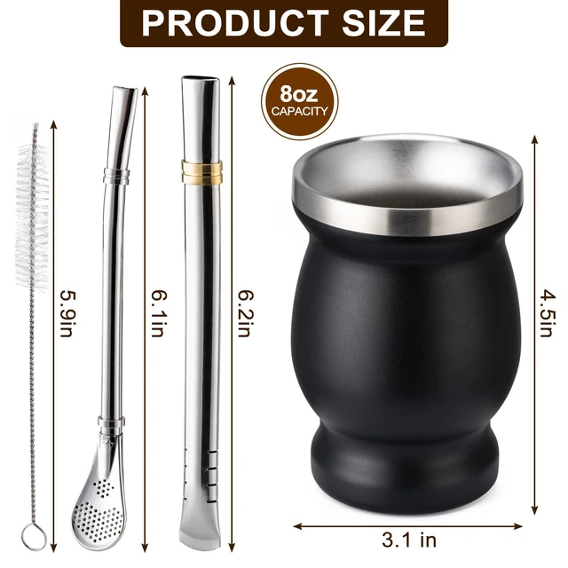 Alt view image 6 of 6 - Husfunov 8oz 304 Stainless Steel Double-Wall Yerba Mate Cup