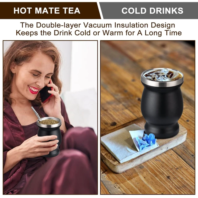 Alt view image 5 of 6 - Husfunov 8oz 304 Stainless Steel Double-Wall Yerba Mate Cup