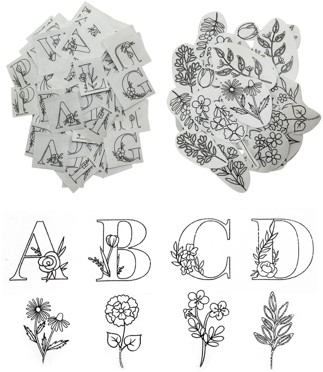 Main image of 102pcs Water Soluble Hand Sewing Stabilizers, Stick and Stitch Embroidery Paper Wash Away Stabilizers, Flower Patterns Letter & Flower