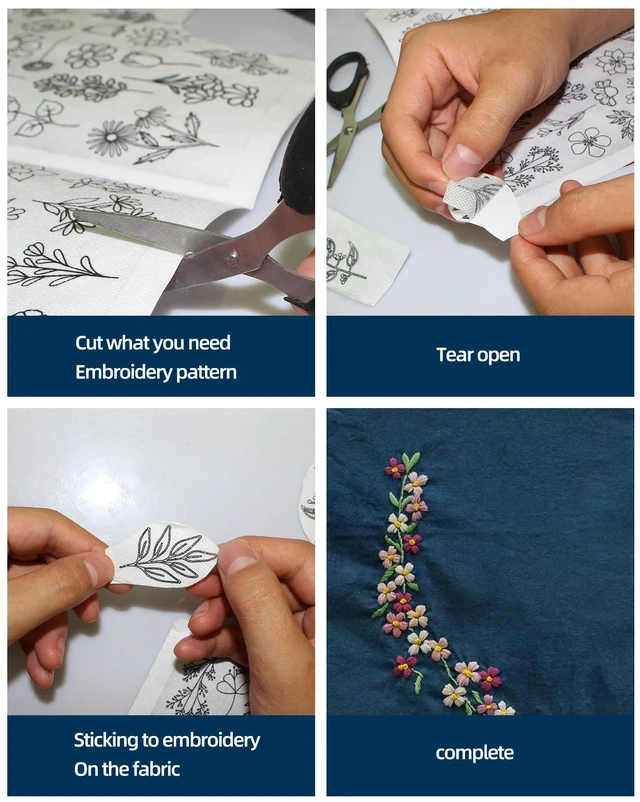 Alt view image 4 of 6 - 102pcs Water Soluble Hand Sewing Stabilizers, Stick and Stitch Embroidery Paper Wash Away Stabilizers, Flower Patterns Letter & Flower