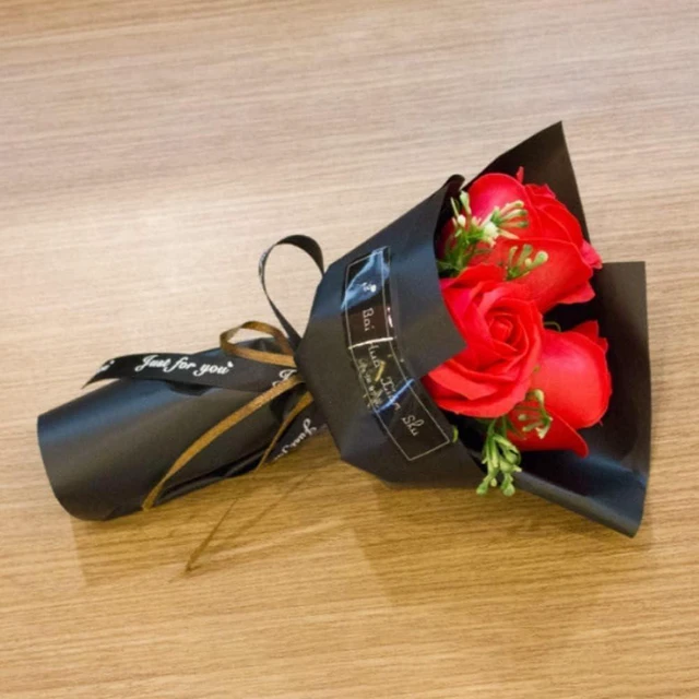 Alt view image 6 of 6 - Red 3 Heads Artificial Rose Bouquet Soap Flower Petals Valentine's Day Gifts for Women, Girlfriend, Best Friend, from Daughter, Son, Husband, Birthday, Christmas