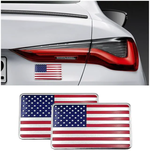 Main image of Dickno 2PCS 3D Metal American Flag Decal, Aluminum Alloy Car Emblem Stickers, Patriotic Stars and Stripes Auto Body Decoration, Universal Car SUV Accessories (Red Flag)