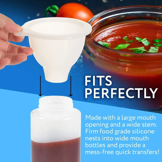 Alt view image 6 of 6 - Impresa Silicone Wide Mouth Funnel, 3.25" Opening, 1.25" Stem, BPA-Free, Dishwasher Safe, Flexible Squeeze Bottle Funnel for Thick Liquids, Clear White